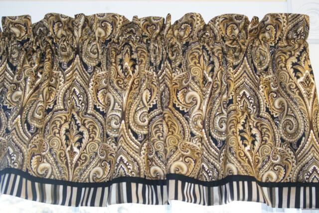 Black Tan Valance 17x55 - Leesburg Mill Creek Flint Toile Curtain - Brass Drapery Window Topper Custom Handmade Home D??cor - image 1