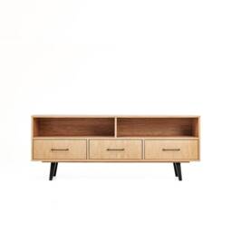 "Sideboard, Tv Cabinet, Bookshelf Sideboard, Oak Veneer With 2 Shelves & 3 Drawers ""Grass" - thumbnail 2