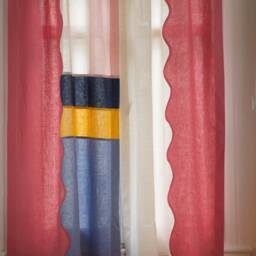 Set Of 2 Modern Japanese Linen Curtain, Multicolors Pink Wavy Window Panel, Pop Art Room Divider, Korean Patchwork, Custom Made Curtain - thumbnail 2