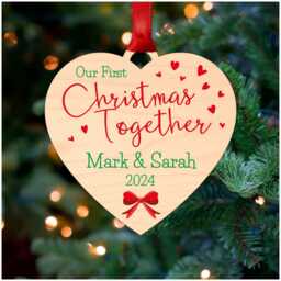 Our First Christmas Together Couples Decoration - Personalised 1st Wooden Heart Gifts For Girlfriend Boyfriend With Red Bag - thumbnail 1