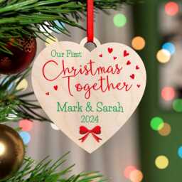 Our First Christmas Together Couples Decoration - Personalised 1st Wooden Heart Gifts For Girlfriend Boyfriend With Red Bag - thumbnail 2
