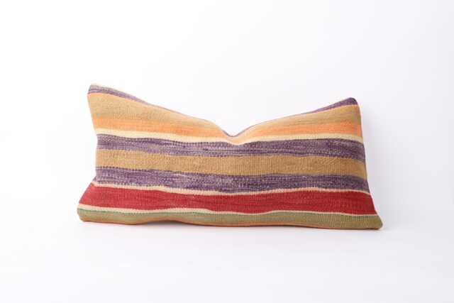 Kilim Lumbar Pillow Cover Turkish Woven Cushion, Bohemian Decor - 12x24 - image 1