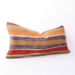 Kilim Lumbar Pillow Cover Turkish Woven Cushion, Bohemian Decor - 12x24 - thumbnail 2