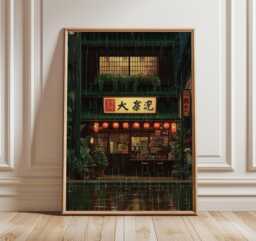 Tokyo Ramen Shop Poster, Japanese Rainy Night Anime Wall Art Print in Cinematic Illustration Style - thumbnail 1