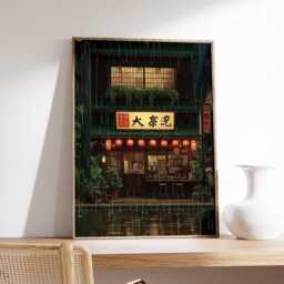 Tokyo Ramen Shop Poster, Japanese Rainy Night Anime Wall Art Print in Cinematic Illustration Style - thumbnail 2