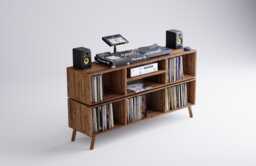 Two Tier Vinyl Record Cabinet - Storage Dj Minimal Unit Desk Console