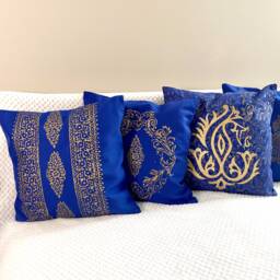 Cushion Cover Blue Gold Block Print.hand Print, Navy Blue, Gold, Accent Pillow Case, Throw Pillows, India Art Gift, Toronto Canada