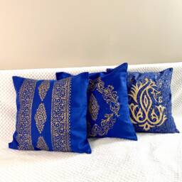 Cushion Cover Blue Gold Block Print.hand Print, Navy Blue, Gold, Accent Pillow Case, Throw Pillows, India Art Gift, Toronto Canada - thumbnail 2