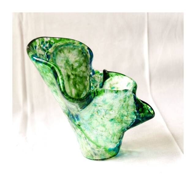 Handmade Fused Glass Vase, Green Dichroic - image 1