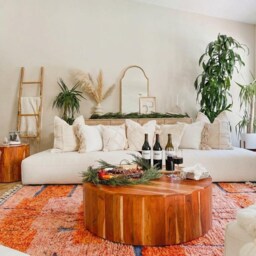 Orange Block Rug, Abstract Terracotta Moroccan Large Area Handmade Berber Shag Bold Geometric Wool Carpet, Sunset Decor - thumbnail 3