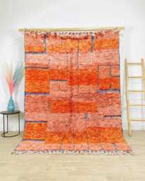 Orange Block Rug, Abstract Terracotta Moroccan Large Area Handmade Berber Shag Bold Geometric Wool Carpet, Sunset Decor