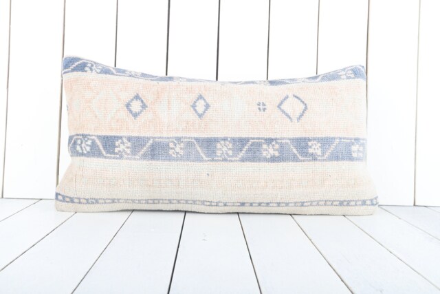 Vintage Turkish Kilim Lumbar Pillow Cover 12x24 Inch, Handmade - image 1