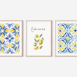 Kitchen Prints Set Of 3 Wall Art Yellow Lemon Mediterranean Cottage Decor Modern Pictures - thumbnail 3