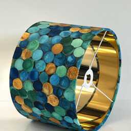 Handmade By Order Luxurious Abstract Teal Gold Round Circle Drum Velvet Lamp Shade Pendant Light All Sizes & Shapes Available - thumbnail 3