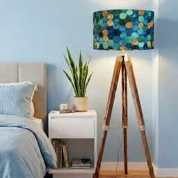 Handmade By Order Luxurious Abstract Teal Gold Round Circle Drum Velvet Lamp Shade Pendant Light All Sizes & Shapes Available - thumbnail 2
