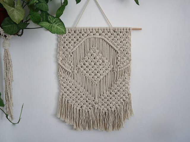 Macrame Wall Hanging Retro Woven Unbleached Cotton Decor - image 1