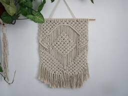 Macrame Wall Hanging Retro Woven Unbleached Cotton Decor - thumbnail 1