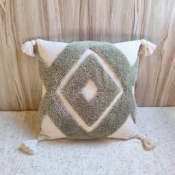 Natural White Ivory & Sage Green 100% Cotton Tufted Textured 16x16, 20x20, Inches Boho Decorative Pillow Case Throw Cover - thumbnail 2