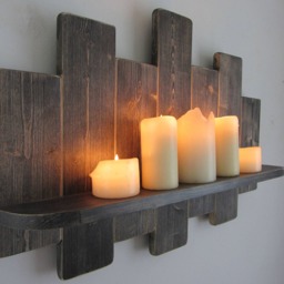 66cm Distressed Black Reclaimed Pallet Wood Floating Shelf/Led Candle Holder Shabby Chic Country Cottage Furniture - thumbnail 3
