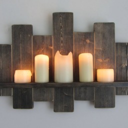 66cm Distressed Black Reclaimed Pallet Wood Floating Shelf/Led Candle Holder Shabby Chic Country Cottage Furniture - thumbnail 2