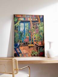 Vintage Library Poster, Book Shop Print, Lovers Gift, Reading Antique Wall Art, Retro Gift Idea - thumbnail 1