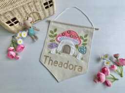 Personalised Childrens Door Sign -Girls Room Name Wall Hanging, Name Flag For Custom Hanging Nursery Fairy Decor - thumbnail 1