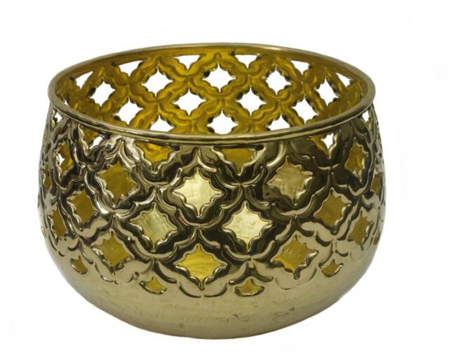 Handmade Cut-Work Brass Planter - Golden Plant Container Flower Pot/Tabletop Decor - image 1
