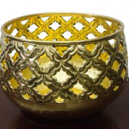 Handmade Cut-Work Brass Planter - Golden Plant Container Flower Pot/Tabletop Decor - thumbnail 4