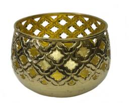 Handmade Cut-Work Brass Planter - Golden Plant Container Flower Pot/Tabletop Decor - thumbnail 1