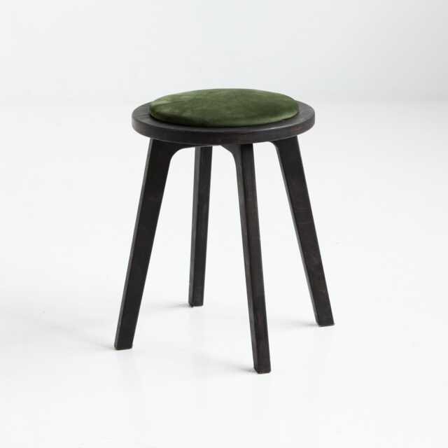 Mid-Century Modern Wooden Stool - Upholstered Seat, Handmade, Minimalist Accent Chair, Custom Fabric, Plywood Stool - image 1