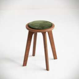 Mid-Century Modern Wooden Stool - Upholstered Seat, Handmade, Minimalist Accent Chair, Custom Fabric, Plywood Stool - thumbnail 2