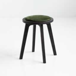 Mid-Century Modern Wooden Stool - Upholstered Seat, Handmade, Minimalist Accent Chair, Custom Fabric, Plywood Stool - thumbnail 1