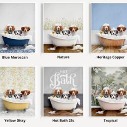 Custom Three Pets in Bath Print, Personalised Dogs A Bathtub, Dog From Photo Art Pet Gift, Unique Or Cat Wall - thumbnail 3