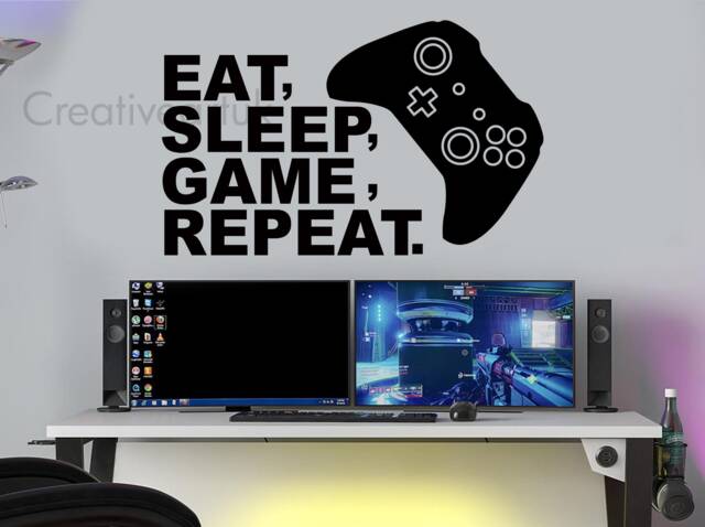 Eat Sleep Game Wall Decal Gamer Room Vinyl Art Sticker - image 1