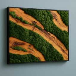 Olive Wood & Preserved Moss Wall Art, Biophilic Decor in Black Frame - thumbnail 2
