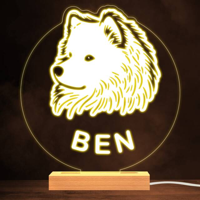 Samoyed Dog Pet Silhouette Warm White Lamp Personalised Gift Night Light - Bedroom - image 1