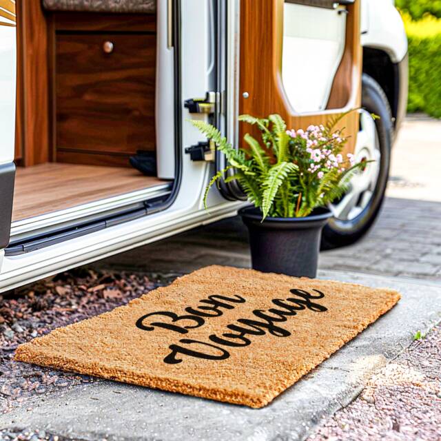 Bon Voyage Camper Rv Door Mat - Personalized Doormat For Dad Funny Camping Gift Custom Travel Quote - image 1