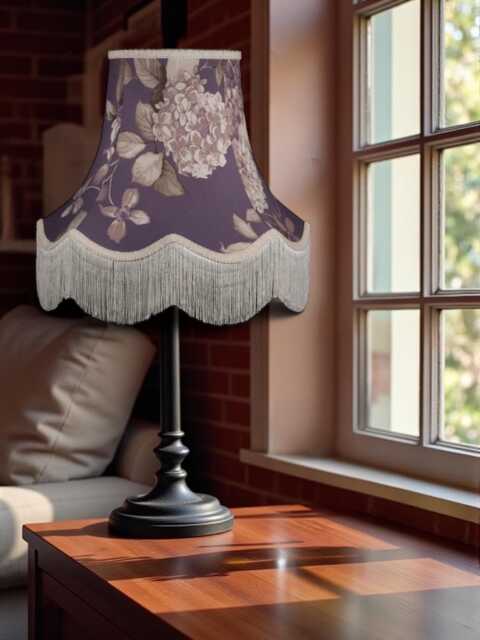 Purple Hydrangea Floral Lampshade With Cream Fringe Handmade For Ceiling Lights, Table & Floor Standard Lamp Shades - image 1