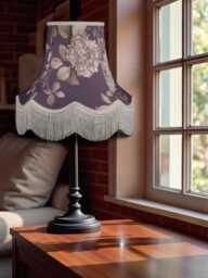 Purple Hydrangea Floral Lampshade With Cream Fringe Handmade For Ceiling Lights, Table & Floor Standard Lamp Shades - thumbnail 1