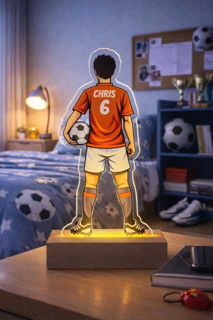 Personalised Football Night Light - Custom Name & Number Lamp Kids Bedroom Led Gift - image 1