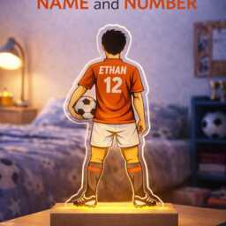 Personalised Football Night Light - Custom Name & Number Lamp Kids Bedroom Led Gift - thumbnail 4
