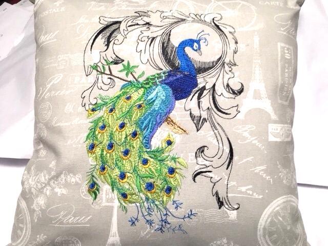 Embroidered Peacock Pillow Cover, French Country D??cor - image 1