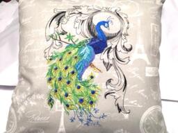 Embroidered Peacock Pillow Cover, French Country D??cor - thumbnail 1