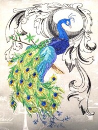 Embroidered Peacock Pillow Cover, French Country D??cor - thumbnail 2