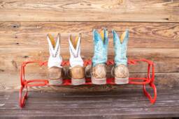 Horseshoe Boot Rack - Holds 3 Pairs Decor Art Red Storage Organizer Gift