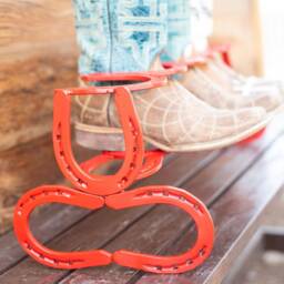 Horseshoe Boot Rack - Holds 3 Pairs Decor Art Red Storage Organizer Gift - thumbnail 4