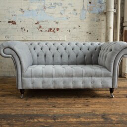 2 Seater Silver Grey Velvet Chesterfield Sofa, British Handmade - thumbnail 3