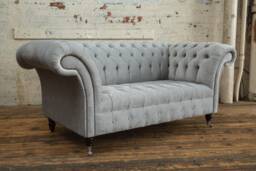 2 Seater Silver Grey Velvet Chesterfield Sofa, British Handmade - thumbnail 1
