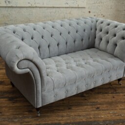 2 Seater Silver Grey Velvet Chesterfield Sofa, British Handmade - thumbnail 2