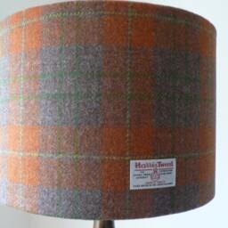 Handmade Harris Tweed Drum Lampshade - Orange, Brown & Green Tartan - thumbnail 3